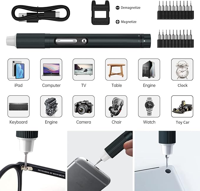 JAKEMY Electric Mini Laptop Screwdriver Repair Tool Kit Cordless Torque Power Gear Adjustable with Light Manual&Automatic Screwdriver Rechargeable for Phone,Consoles,Toys,Ect