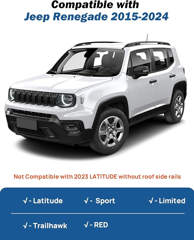 JOYTUTUS Lockable Roof Rack Cross Bars Compatible with Jeep Renegade 2015-2024, Aluminum Anti-Theft Crossbars for Rooftop Cargo Carrier Bag Basket Luggage Bike Kayak Canoe Snowboard Skiboard