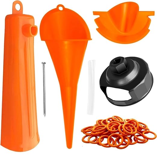 Oil Change Tool Kit for Harley, Primary Case Oil Funnel, Drip-Free Oil Filter Funnel, Crankcase Fill Tool, Oil Filter Wrench, 50 O-Rings for Harley Davidson Accessories