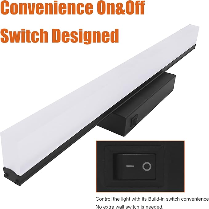 Facon 16.5Inch 12V LED RV Vanity Lights Fixtures with On&Off Switch, Matt Black Finished, RV Wall Sconces Bathroom Mirror Light with Acrylic Lens, 12Volts DC for RV, Camper, Motorhome