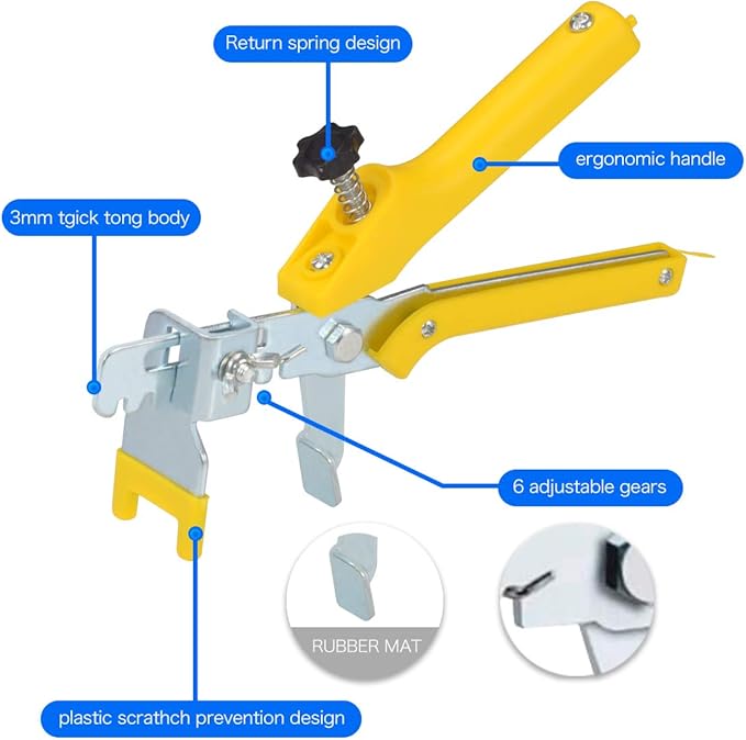 1/8 Inch Tile Leveling System Kit - 600 Spacers & 200 Reusable Wedges with Floor Tiles Pliers - Professional Stone & Ceramic Tile Installation Tools(200+600, 1/8)