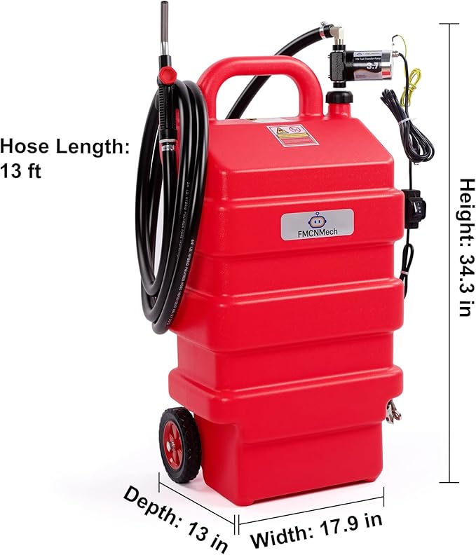 16 Gallon Portable Fuel Caddy with 12V Electric Pump, Forward & Reverse Fuel Transfer Tank for Gasoline, Diesel, and Kerosene, HDPE Fuel Tank with Wheels for Lawn Tractors, Boats, ATVs, and Garage Use