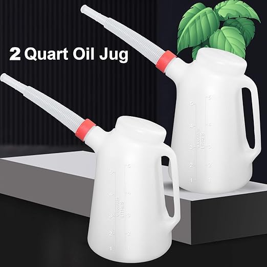2 Quart Oil Jug, Oil Measuring Container Automotive and Flexible Oil Funnel Set Oil Dispenser Automotive Motor Oil Container with Lid and Cap for Automotive Oil Change
