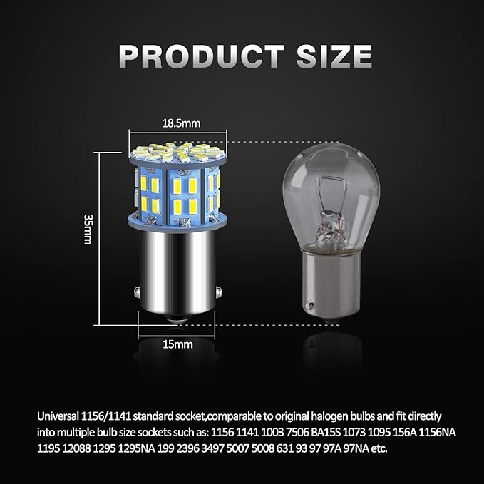 1156 1141 1003 7506 BA15S LED Bulbs Super Bright 3014 50-SMD LED Replacement for 12 Volt RV Camper Trailer Boat Trunk Interior Lights (Cool White, 20)