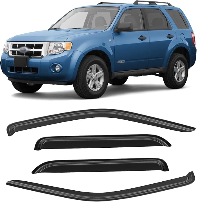 Window Rain Guards for 2001-2012 Ford Escape & 05-12 Escape Hybrid, Window Visor Vent Wind Shade Deflector Shield Protector Sun for 2005-2011 Mercury Mainer & 2008-2012 Mazda Tribute, Outside-Mount