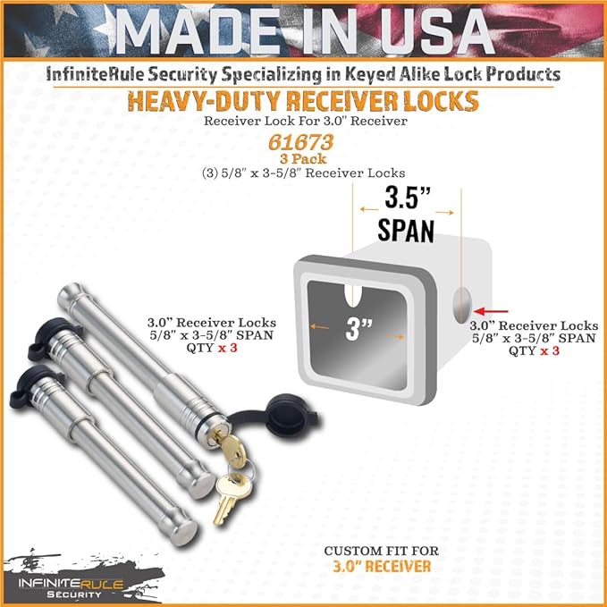 61673 | 3 Pack, Keyed Alike, Receiver Locks for 3" Receiver