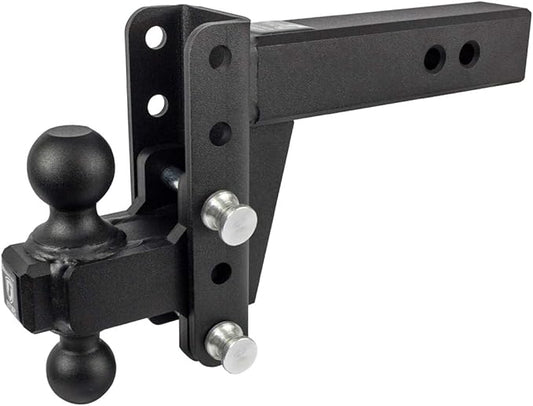 BulletProof Hitches - 2.5" Adjustable Extreme Duty Trailer Hitch (36,000 lb. Rating) - 4" Drop/Rise with 2" and 2 5/16" Dual Ball - Powder Coat, Solid Steel, Corrosion-Resistant