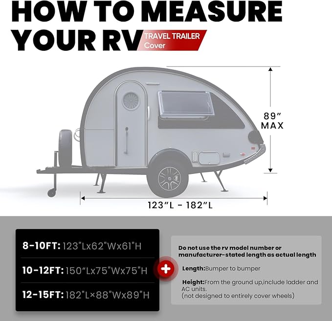 KING BIRD Heavy Duty Teardrop Travel Trailer Cover Fits 10'-12' Trailers, 5 Layers Top Waterproof Camper Cover with Windproof Strap for R-Pod Trailers, Clamshell Trailers
