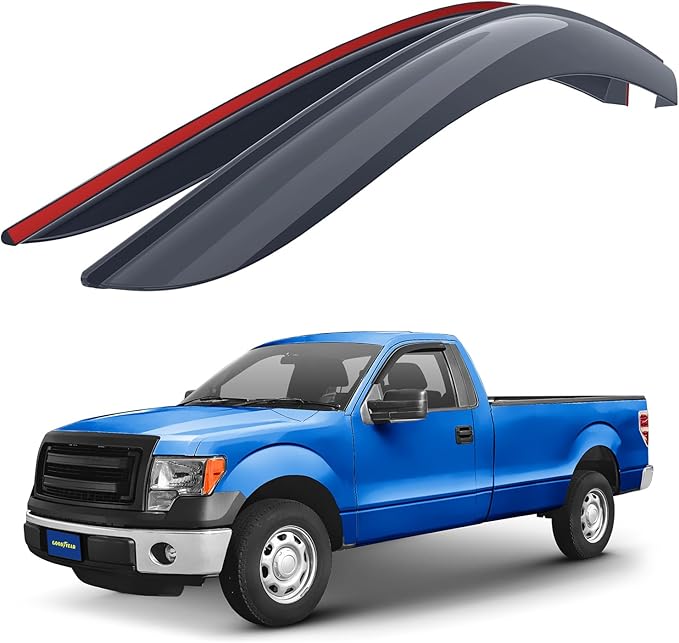 Goodyear Shatterproof Window Deflectors for Ford F150 2009-2014 Regular Cab, Tape-on Rain Guards, Window Visors, Vent Deflector, Vent Visor, Truck Accessories, 2 pcs- GY003111