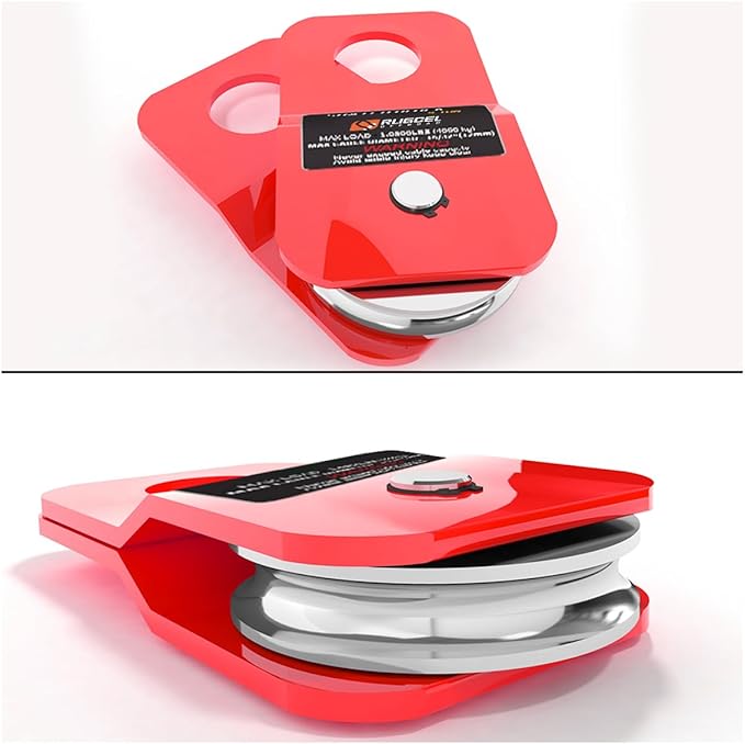 RUGCEL WINCH 4.8T Heavy Duty Recovery Winch Snatch Block,10500lb Capacity (red),Towing Pulley System for Synthetic Rope or Steel Cable