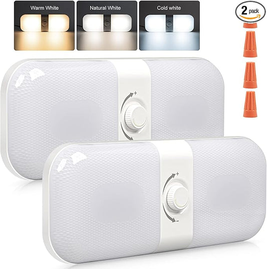 CT CAPETRONIX RV Lights Interior 1700LM, 3 Color TEM Camper Lights, Dimmable 12v Volt Led Lights Fixture, Ceiling Dome Light w Switch for Camper/Car/Trailer/Boat (Warm Cool Natural White) 2Pack