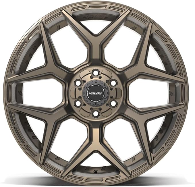 4PLAY Wheels 4P06 22 Inch Rims and Tires Fit 6x135 & 6x139.7 22x10 Satin Bronze - TerraMax RT 33x12.50/22 (Set of 4)