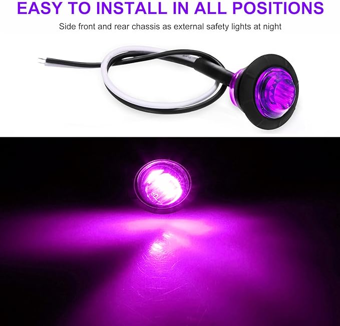 KEING 10 Pack Sealed Waterproof Mini Round 3/4 Inch Purple LED Marker Lights Signal Light 12V for Trailer Truck Bus Pickup Van ATV RV Lorry Caravan, 5 Years Warranty