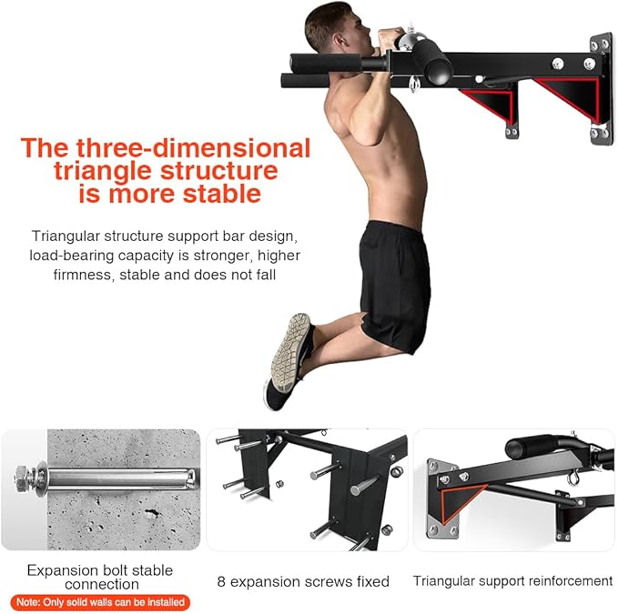 Wall-Mounted Pull-Up Bar – Drill Installation, Home Gym Equipment for Indoor Fitness, Chin-Up Bar for Strength Training, Spine Stretching & Inverted Workouts