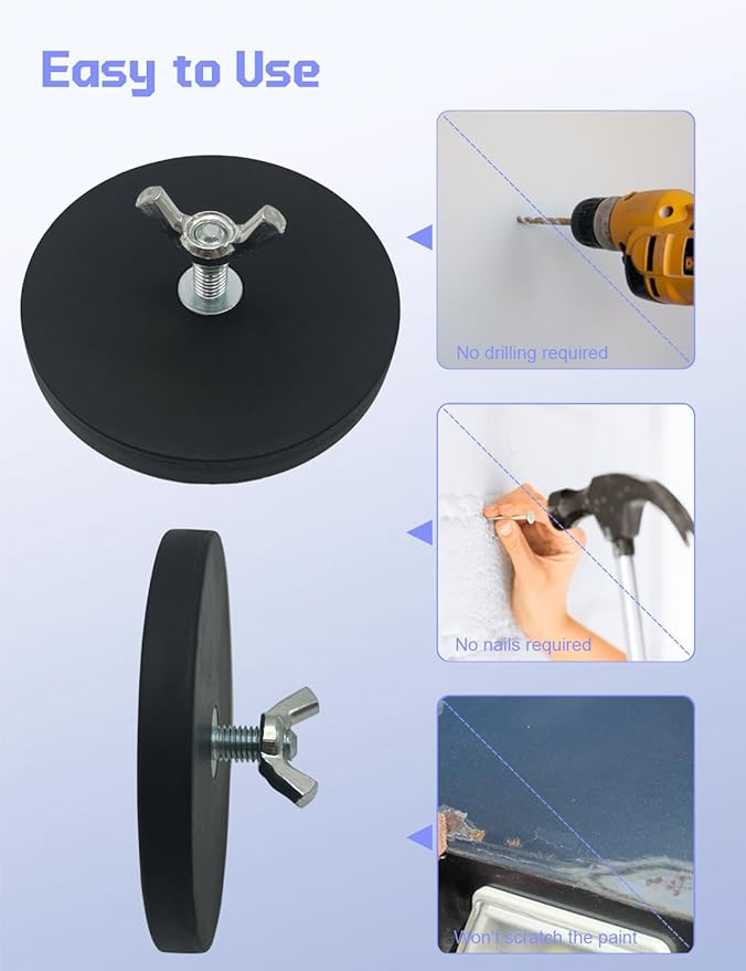 Rubber Coated Magnets - 60LBS Strong Neodymium Magnet Base Universal Magnet Base with M6 Threaded Stud for Mirror Camera, Monitor, Truck, Trailer, Van and Other Devices - 4 Set