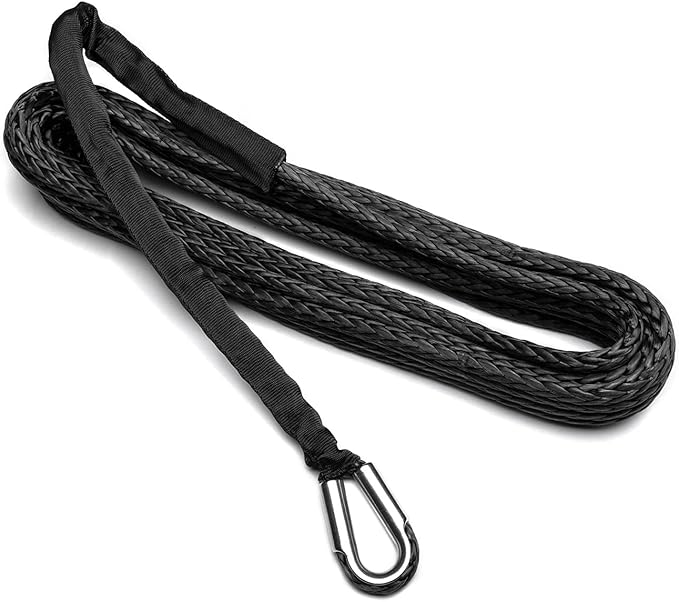 SuperATV 50 ft. Synthetic Winch Rope Replacement - for 4500, 5000, or 6000 lb. Winch - Black
