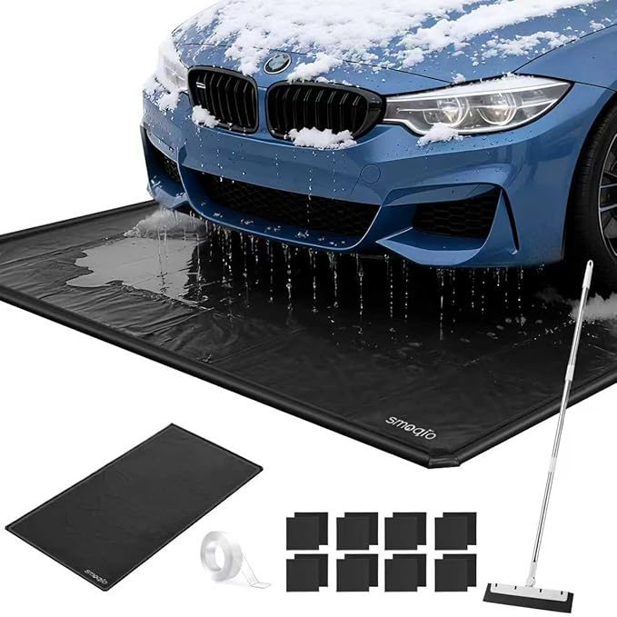 Garage Floor Mat, Containment Mats for Under Car with Raised Edge Waterproof, Non-Slip Heavy-Duty 1000D PVC for Floor Against Snow, Rain & Mud
