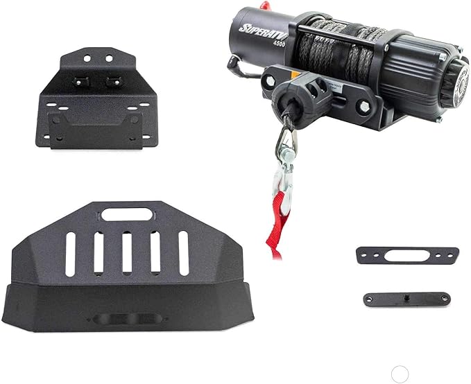 SuperATV Black Ops 4500 LB Winch and Winch Mounting Plate for 2018+ Polaris RZR XP Turbo S / 2019+ RZR XP 4 Turbo S (For use with Stock OEM Polaris Bumper) | No Drilling Required | UV-Resistant!