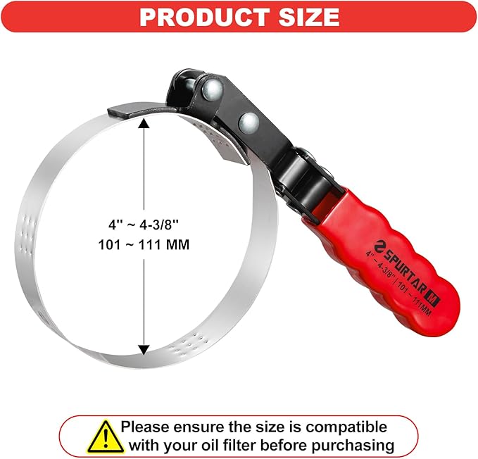 Spurtar Medium Oil Filter Wrench, Swivel Oil Filter Removal Tool, Fits Filters 4" to 4-3/8" (101-111mm) for 4S Shop Auto Repair Mechanic DIY Generator Small Engine