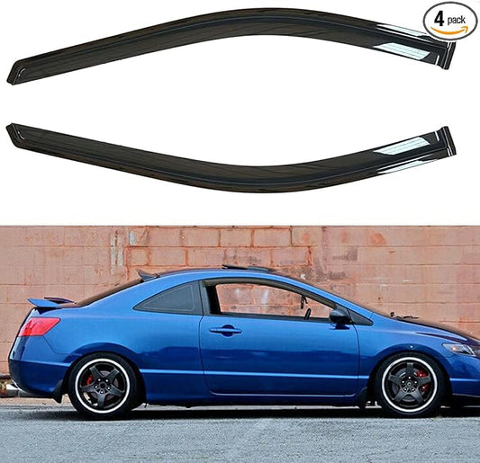 Original 2pcs Window Shade, Outside Mount Tape-On Rain Guards Set, Nice Side Window Visors Compatible with 2006-2011 Civic 2-Door Coupe Only 92410