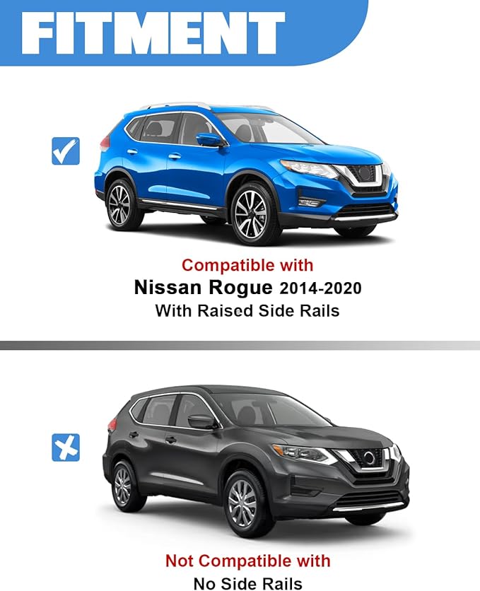 FengYu 300lb Lockable Roof Rack Cross Bars Compatible with Nissan Rogue 2014-2020 (with Raised Side Rails), Heavy Duty Aluminum Roof Rails Crossbars Cargo Bars Canoe Rooftop Black Carrier Luggage