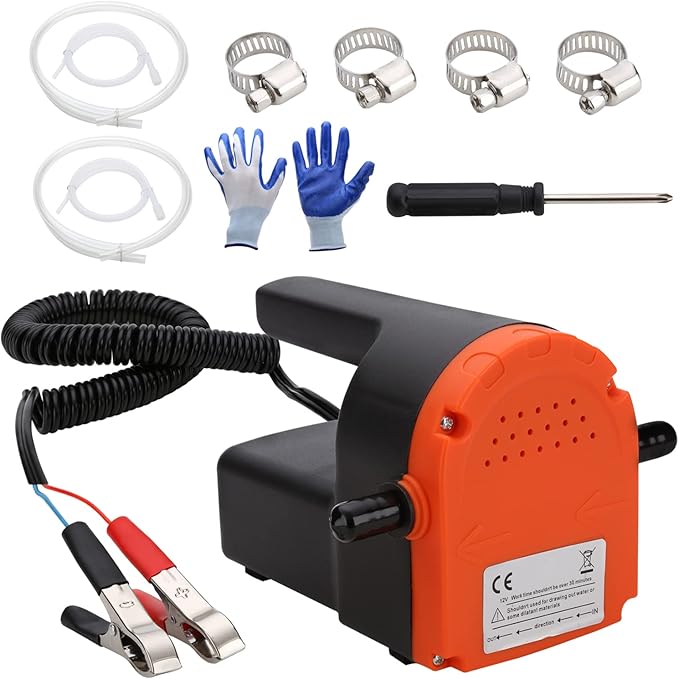 12V 100W Oil Change Pump Extractor Oil Diesel Fluid Pump Extractor Scavenge Suction Transfer Pump with outlet inlet hose, screwdriver, Oil-proof gloves, hose lock, For Boat, Car, RV, Truck
