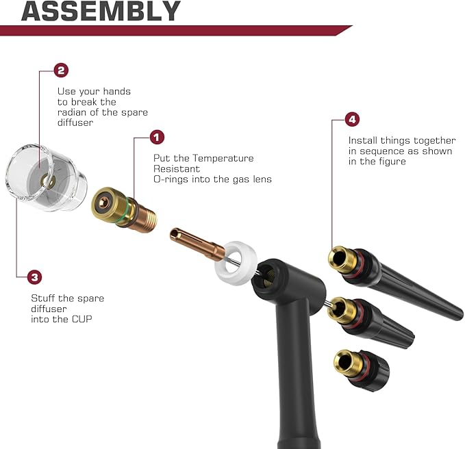 ARCCAPTAIN 49 Pcs TIG Welding Torch Accessories kit Alumina Nozzle Collets Body Stubby Gas Lens #10 Glass Cup Kit for WP-17/18/26-Black