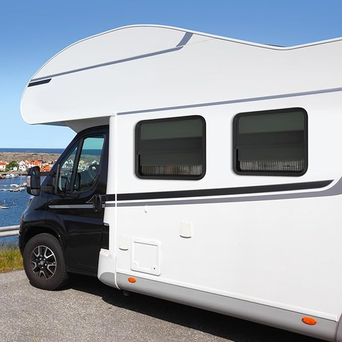 2PCs RV Window, Teardrop Horizontal Slide Black RV Window, Vertical Sliding RV Window 30" W x 24" H Horizontal Sliding Window Camper Trailer Window Horizontal Sliding Replacement Glass W/Trim Ring