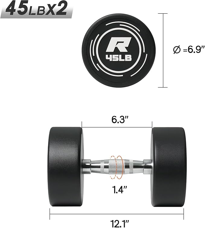 RitFit 5-250 LBS PVC Encased Round Dumbbell sets with Knurled Handle and Optional Rack, Strength Training Equipment for Home Gym