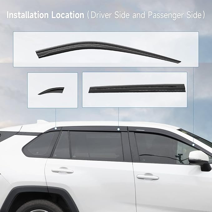 ACLONG Tape-On Rain Guards Fit for Toyota RAV4 2019 2020 2021 2022 2023 Tape-On Smoke Side Shatterproof Window Visor, Out-Channel Window Deflectors, 6-Pieces Set