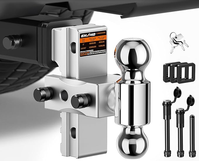 Ehaho Adjustable Trailer Hitch, Drop Hitch 2 Inch Receiver with 6 Inch Drop/Rise for Truck 12,500 LBS GTW, Waterproof Double Anti-Theft Locking Hitch Pins