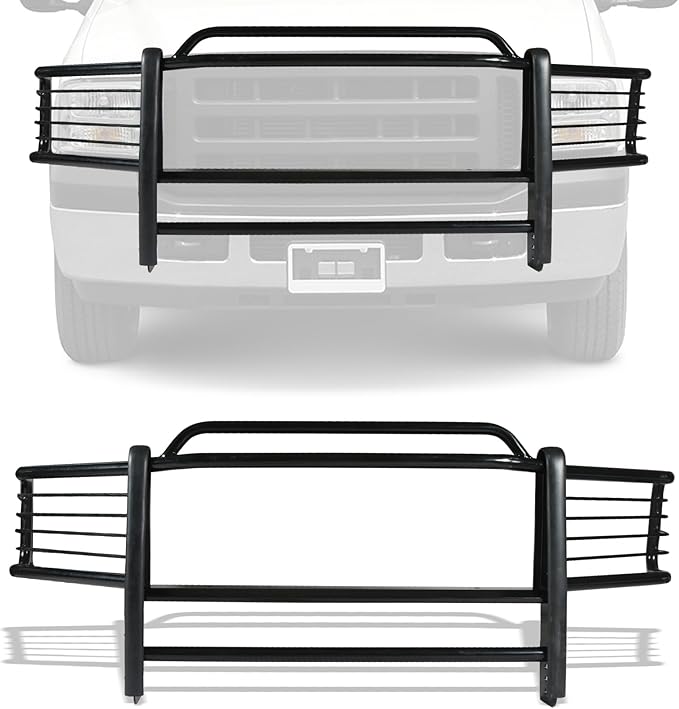 Brush Guard Grille Guard fit for Ford F250/F350/F450/F550 Super Duty 1999-2007 & Excursion SUV 2000-2006 Steel Pickup Trucks Brush Guard Front Bumper Protector Black
