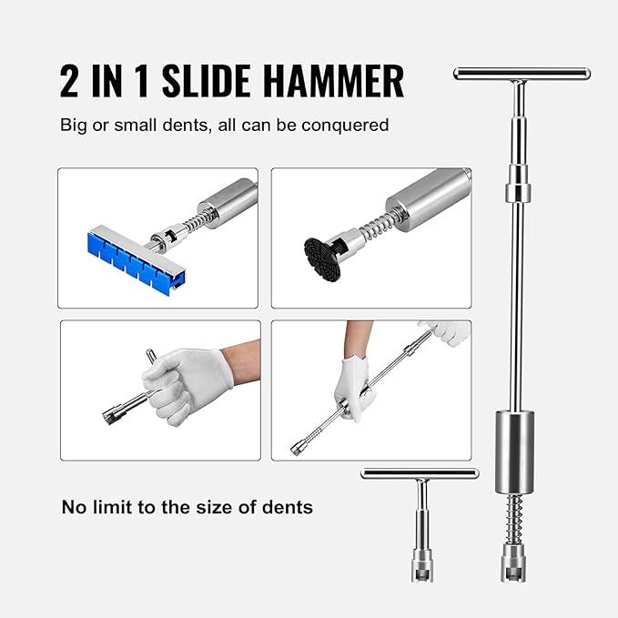 VEVOR 117 PCS Dent Removal Kit, Paintless Dent Repair Kit with Golden Lifter, Bridge Puller, Slide Hammer T-bar Dent Puller, Suction Cup Dent Puller for Auto Body Dents, Hail Damage, Door Ding