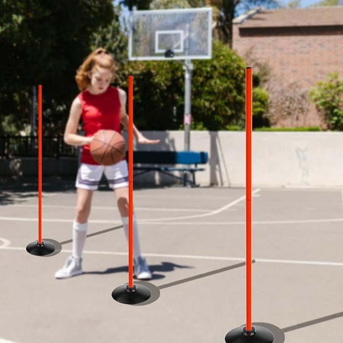 TNZMART 4.9FT Training Agility Poles Detachable Soccer Training Sticks Multi-Purpose Slalom Boundary Poles with Rubber Bases