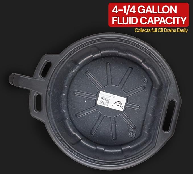 Mytee Products 2 Pack Automotive Oil Drain Pan - Black Plastic Anti Splash, Motor Large Oil Drip Catcher Pan for Changing Oil, Spill-Proof Design - 4.25-Gallon