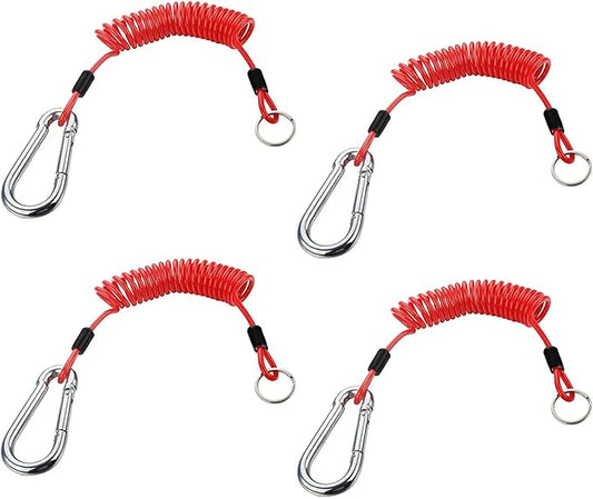 FizLig 6ft Breakaway Trailer Cable 4 Pack - Coiled Spring Wire, Emergency Brake Safety Cable for RV Camper 5th Wheel Trailer Towing Accessories