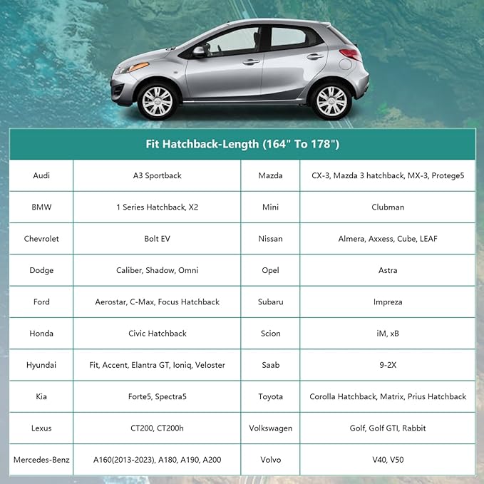 Hatchback Car Cover for Automobiles Waterproof All Weather, Universal Fit Mazda 3 Hatchback, Honda Civic Hatchback, Volkswagen Golf, Toyota Matrix, Nissan Leaf, Kia Forte5 etc.