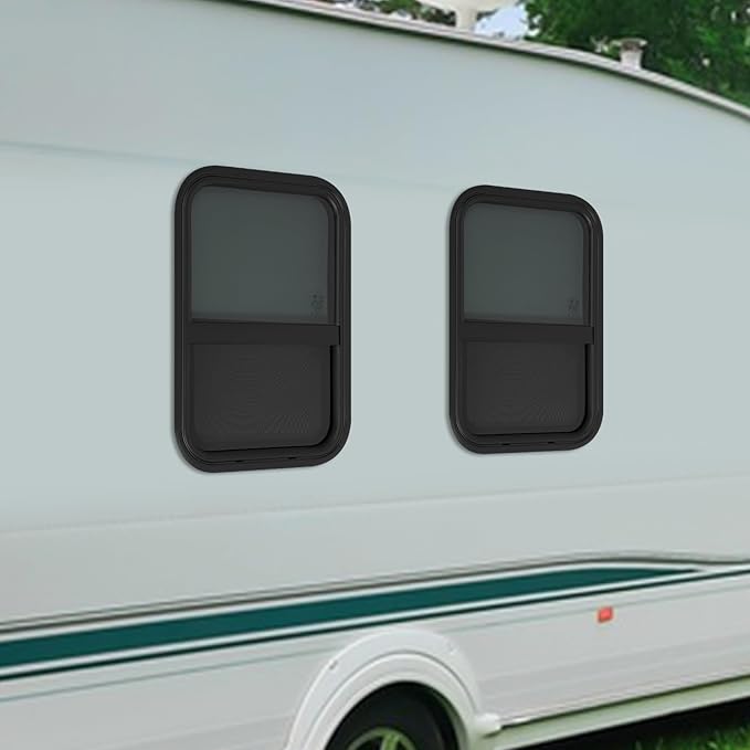 2 Pack RV Window Teardrop Style, 15" X 22" Universal RV Window Vertical Slide With 2 Trim Ring, Vertical Sliding Glass Window with Screen Window for Cargo, Horse Trailer (15"Wx22"H（2 pack）)