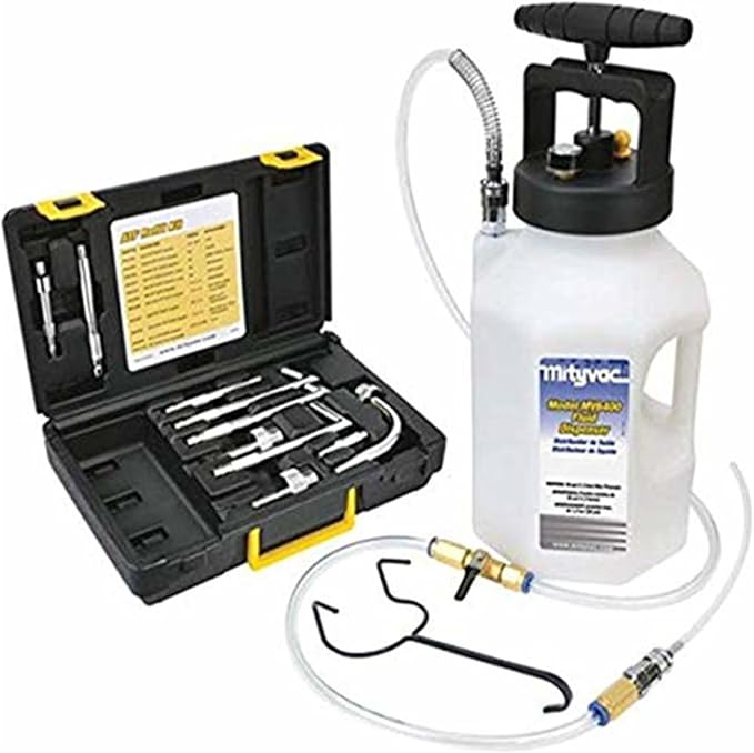 Mityvac MV6410A Pneumatic ATF Refill Dispenser System for Filling or Topping Transmission Fluids, 1.2 Gallon Reservoir, Manual Pump, Flow Control Valve, Pressure Gauge and Relief Valve, Storage Case
