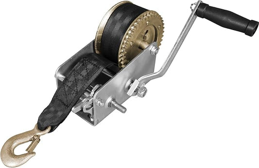 Hand Winch, 2000 lbs Pulling Capacity, Boat Trailer Winch Heavy Duty Rope Crank with 26.3 FT Polyester Strap, Manual Operated Hand Crank Winch for Trailer, Boat or ATV Towing