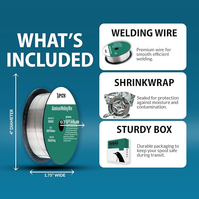 PGN Aluminum MIG Welding Wire - ER4043 .030 Inch - 1 Pound Spool - Aluminum MIG Wire with Silicon for Puddle Fluidity and Enhanced Weld Durability - For All Position Gas Welding
