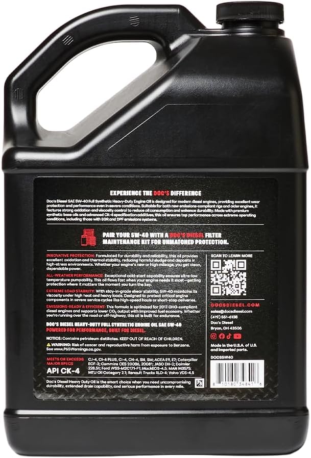 Doc's Diesel 5W-40 Full Synthetic Heavy Duty Diesel Oil DOCS5W40 | 1-Gallon