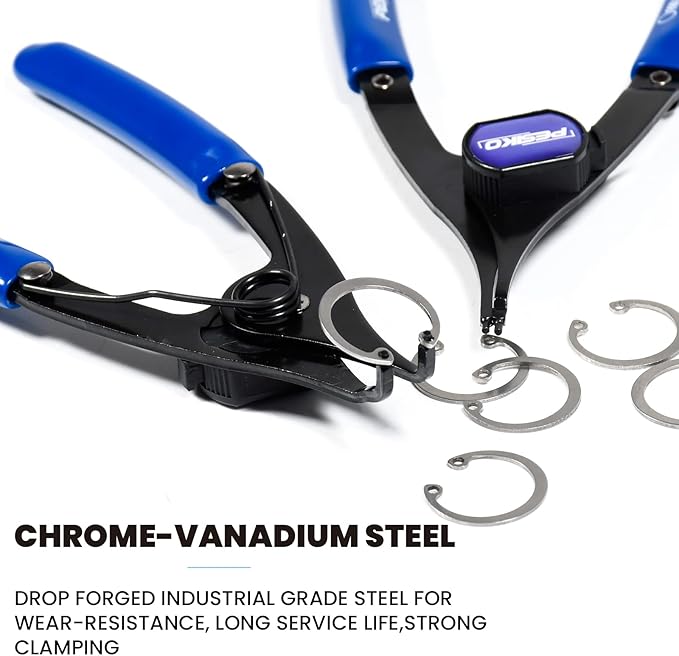 12-Piece Snap Ring Pliers Set Heavy Duty, Internal External Convertible Fixed Tip Snap Ring Pliers 0.038in 0.047in 0.070in 0.090in