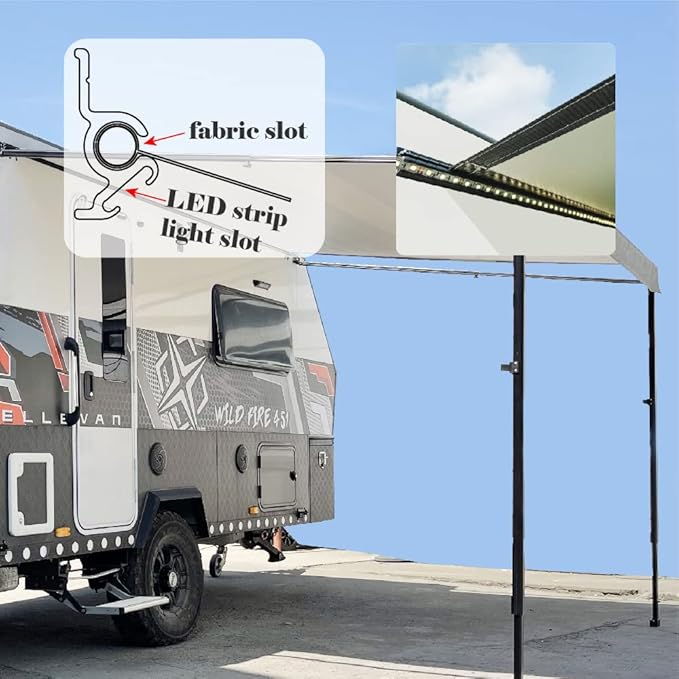 Suncode Manual RV Awning Black Modular Retractable Awning Complete Kit for RV,5th Wheel,Travel Trailers,Toy Haulers,Motorhome RV Trailer Awning for Home or Camper-16x8Ft-Blue Fade