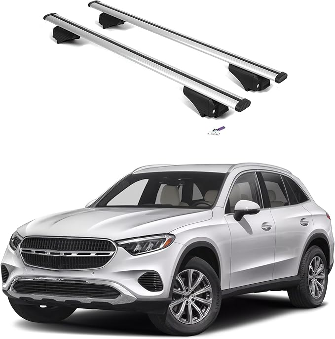 ERKUL Roof Rack Cross Bars for Mercedes Benz GLC 2023-2026 | Aluminum Crossbars with Anti Theft Lock for Rooftop | Compatible with Flush Rails - Silver