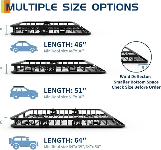 Garvee 46 in x 36 in Universal Roof Rack Basket, 200 LBS Capacity Luggage Rack, Heavy Duty Rooftop Cargo Carrier, Car Top Luggage Holder Basket Heavy Duty for SUVs, Trucks, Vehicles