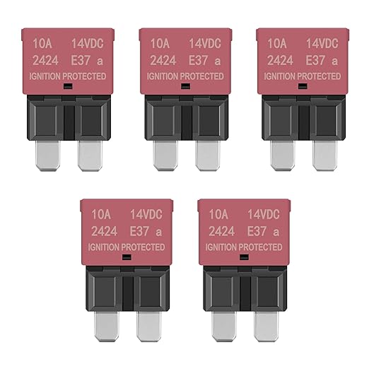 10A Auto Reset Blade Fuse - Replace Standard 10A ATC/ATO Fuses, 14VDC Waterproof Circuit Breaker for Cars, Trucks, Boats, RVs, and Solar Systems (Pack of 5)