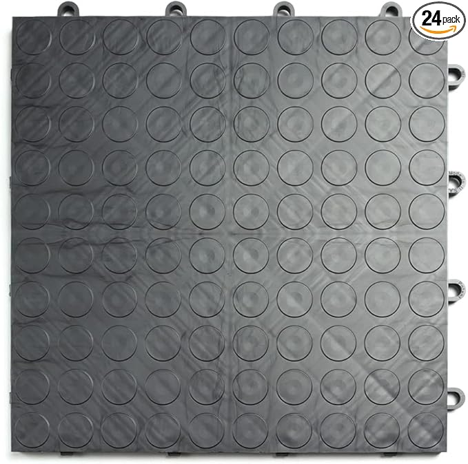 Big Floors GarageDeck Coin Pattern, Durable Copolymer Interlocking Modular Non-Slip Garage Flooring Tile (Graphite, 24 Pack of 12 x 12" Tiles)