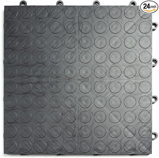 Big Floors GarageDeck Coin Pattern, Durable Copolymer Interlocking Modular Non-Slip Garage Flooring Tile (Graphite, 24 Pack of 12 x 12" Tiles)