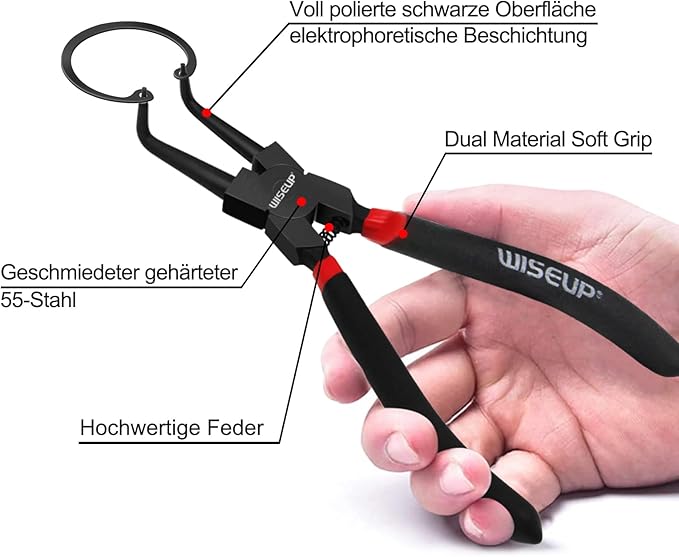 WISEUP Snap Ring Pliers Set, Heavy Duty 4PCS-7 inch Internal/External Circlip Pliers Kit, Straight/Bent Jaw Tips for C-Clip Ring Remover